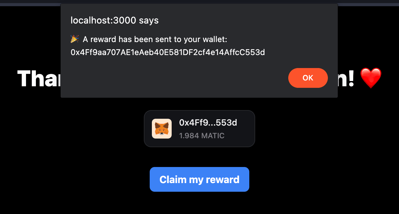 They'll receive the tokens in their wallet shortly